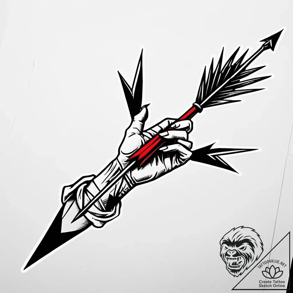 Barbed arrow through skeletal hand, tattoo fl... - style Jaeger Simple - tattoo sketch (02.11.2025 18:18)