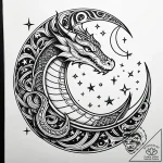 Moonlight serpent weaving through stars, ink… – style Jaeger Simple – tattoo sketch (02.11.2025 18:58)