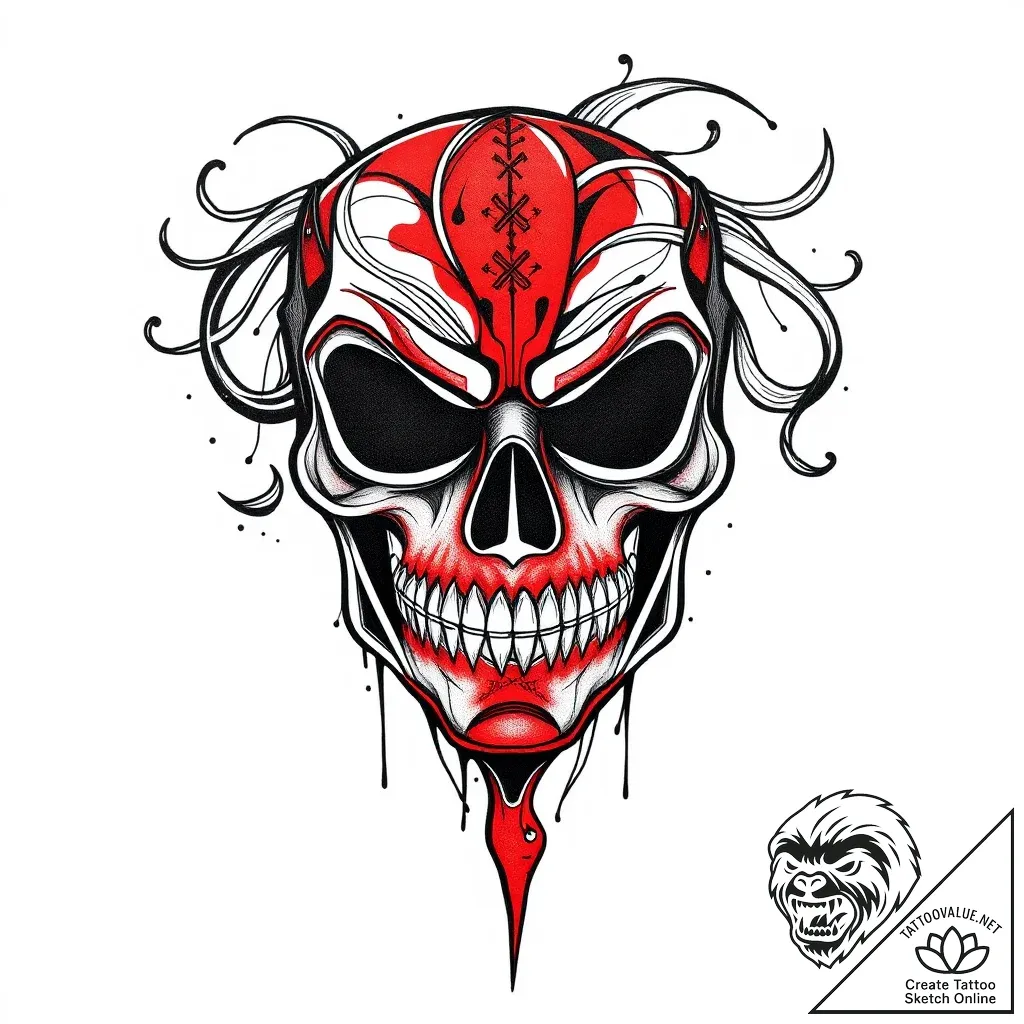 Mask with stitched mouth, tattoo line art, tr... - style Flux Inscriptions - tattoo sketch (02.11.2025 19:13)