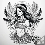Tat tattoo sketch, boho girl with floral crow… – style Jaeger Simple – tattoo sketch (02.11.2025 19:38)