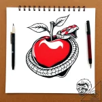 Apple with snake coiled around, concept art f… – style Flux Inscriptions – tattoo sketch (02.11.2025 19:53)