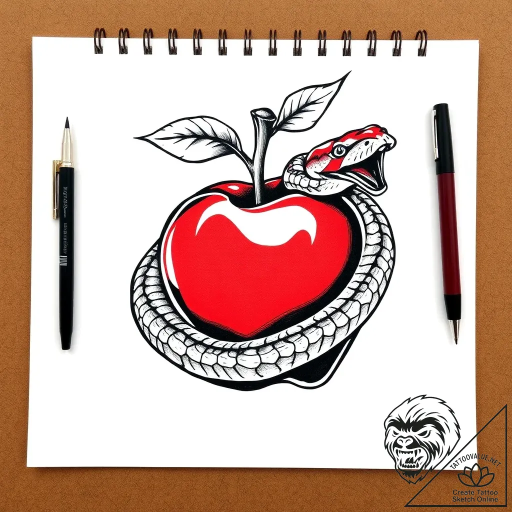 Apple with snake coiled around, concept art f... - style Flux Inscriptions - tattoo sketch (02.11.2025 19:53)