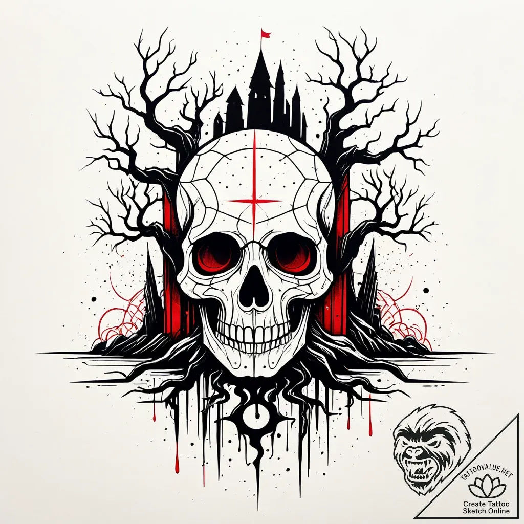 Unmarked tomb beneath spectral roots, concept... - style Jaeger Simple - tattoo sketch (02.11.2025 19:58)