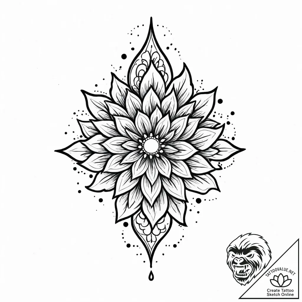 Oak blade beneath spectral bloom, tattoo flas... - style Jaeger Mini - tattoo sketch (02.11.2025 20:03)
