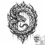 Quartz serpent beneath shattered gate, tattoo… – style Jaeger Mini – tattoo sketch (02.11.2025 20:23)