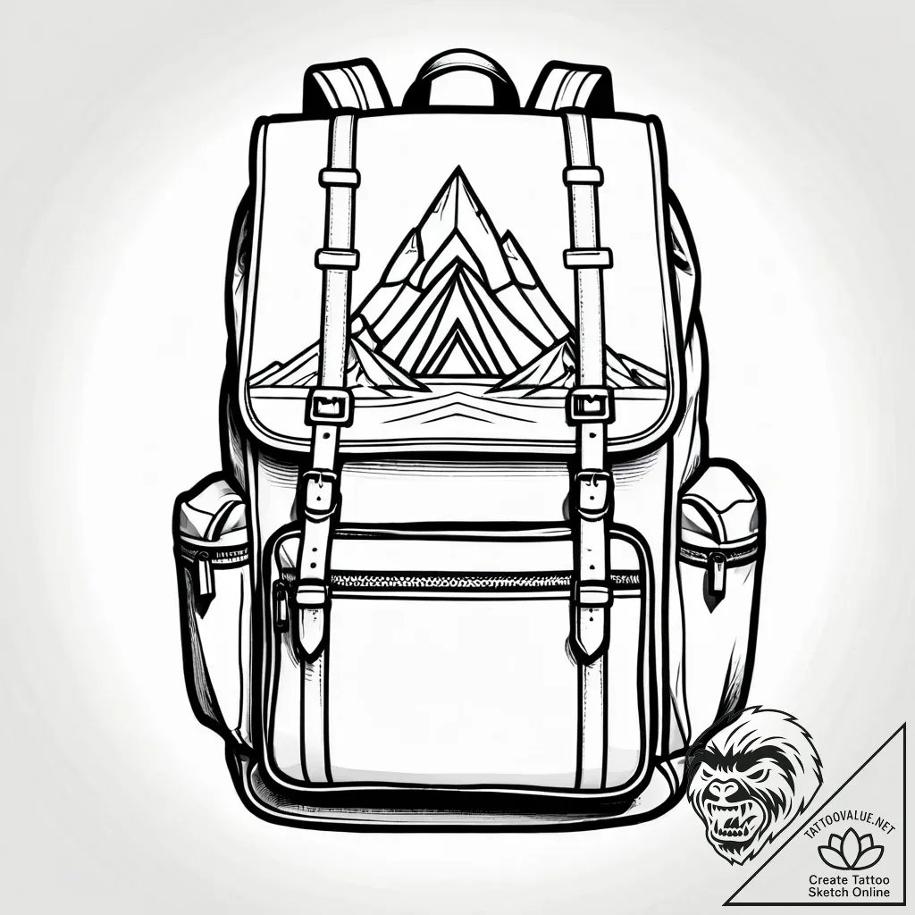A detailed backpack with camping gear, prepar... - style Jagger Old - tattoo sketch (02.11.2025 20:28)