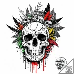 Jungle relic beneath bone roots, ink illustra… – style Jaeger Mini – tattoo sketch (02.11.2025 21:03)