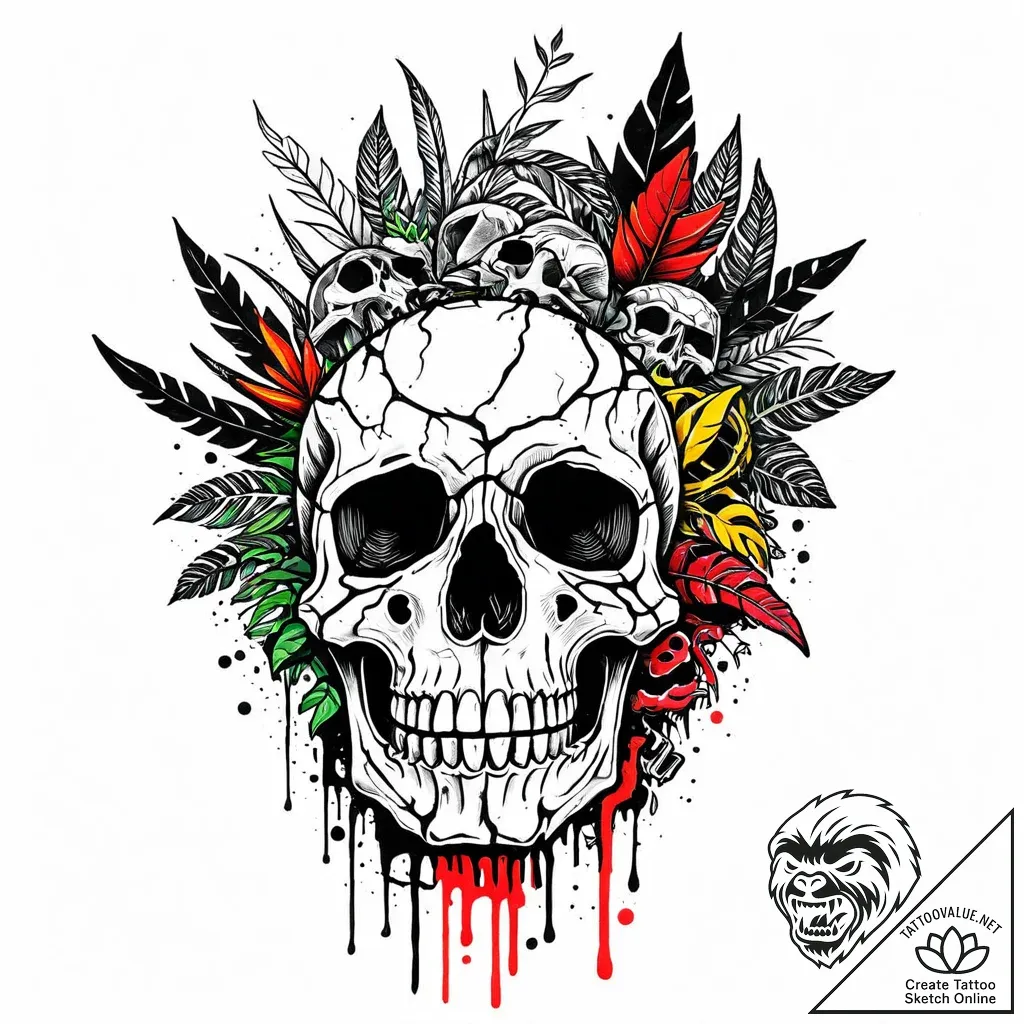 Jungle relic beneath bone roots, ink illustra... - style Jaeger Mini - tattoo sketch (02.11.2025 21:03)