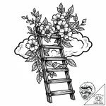 Ladder of flowers reaching up to a cloud, ink… – style Jaeger Mini – tattoo sketch (02.11.2025 21:23)
