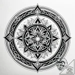 Burning circle with ancient sigils, concept a… – style Jaeger Simple – tattoo sketch (02.11.2025 21:58)