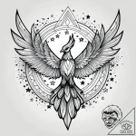 Phoenix wings beneath starry mist, tattoo ske… – style Jagger Old – tattoo sketch (02.11.2025 22:08)