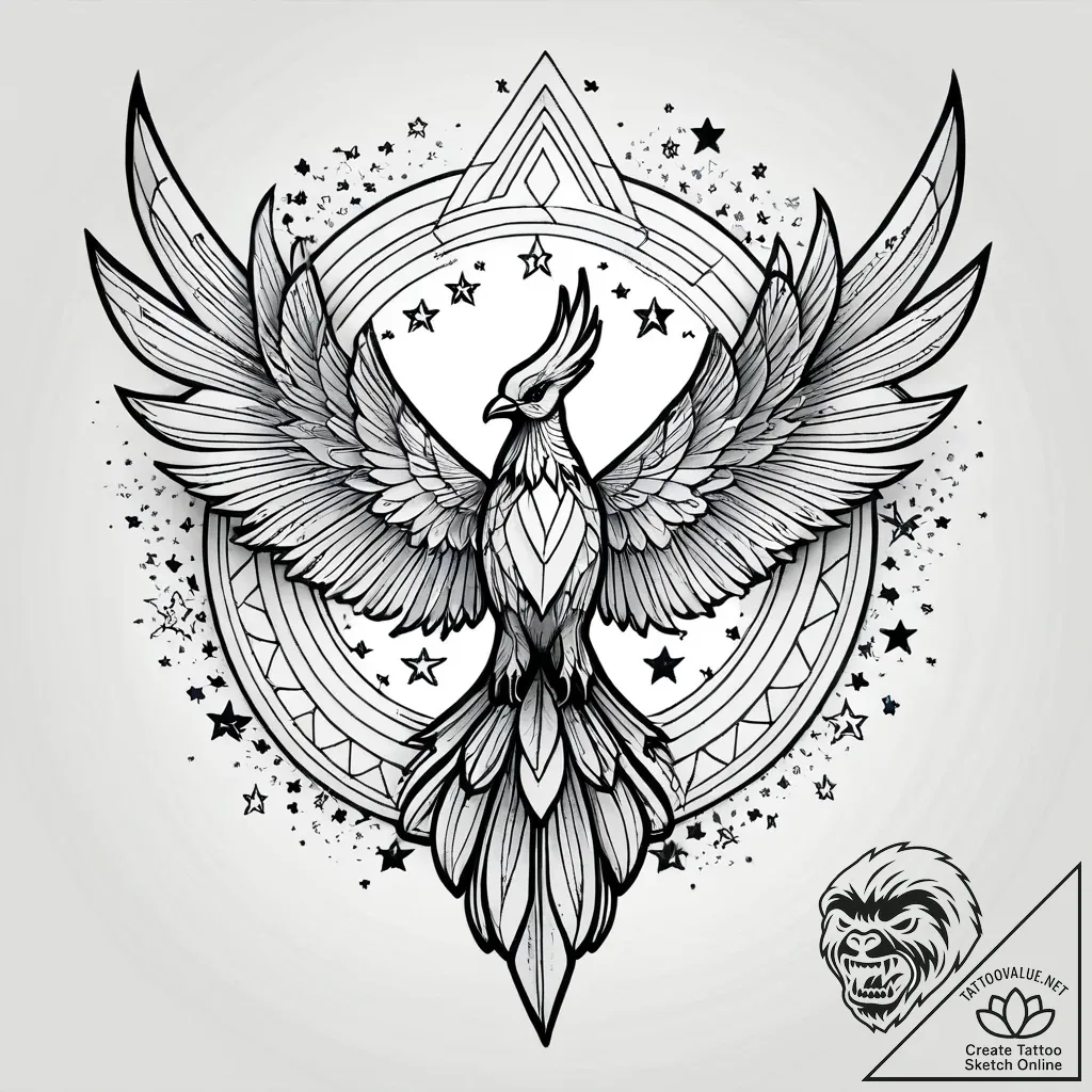 Phoenix wings beneath starry mist, tattoo ske... - style Jagger Old - tattoo sketch (02.11.2025 22:08)