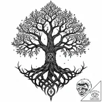 Yggdrasil’s roots wrapping around a glowing r… – style Jaeger Mini – tattoo sketch (02.11.2025 22:23)