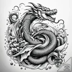 Bone serpent beneath frozen lake, tattoo line… – style Jaeger Simple – tattoo sketch (02.11.2025 22:38)
