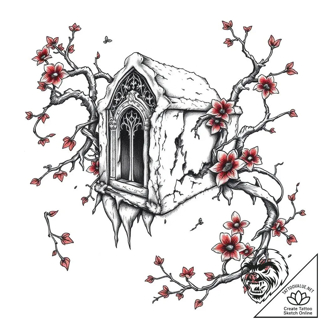 Frosted relic beneath iron vines, tattoo line... - style Flux Inscriptions - tattoo sketch (02.11.2025 22:53)