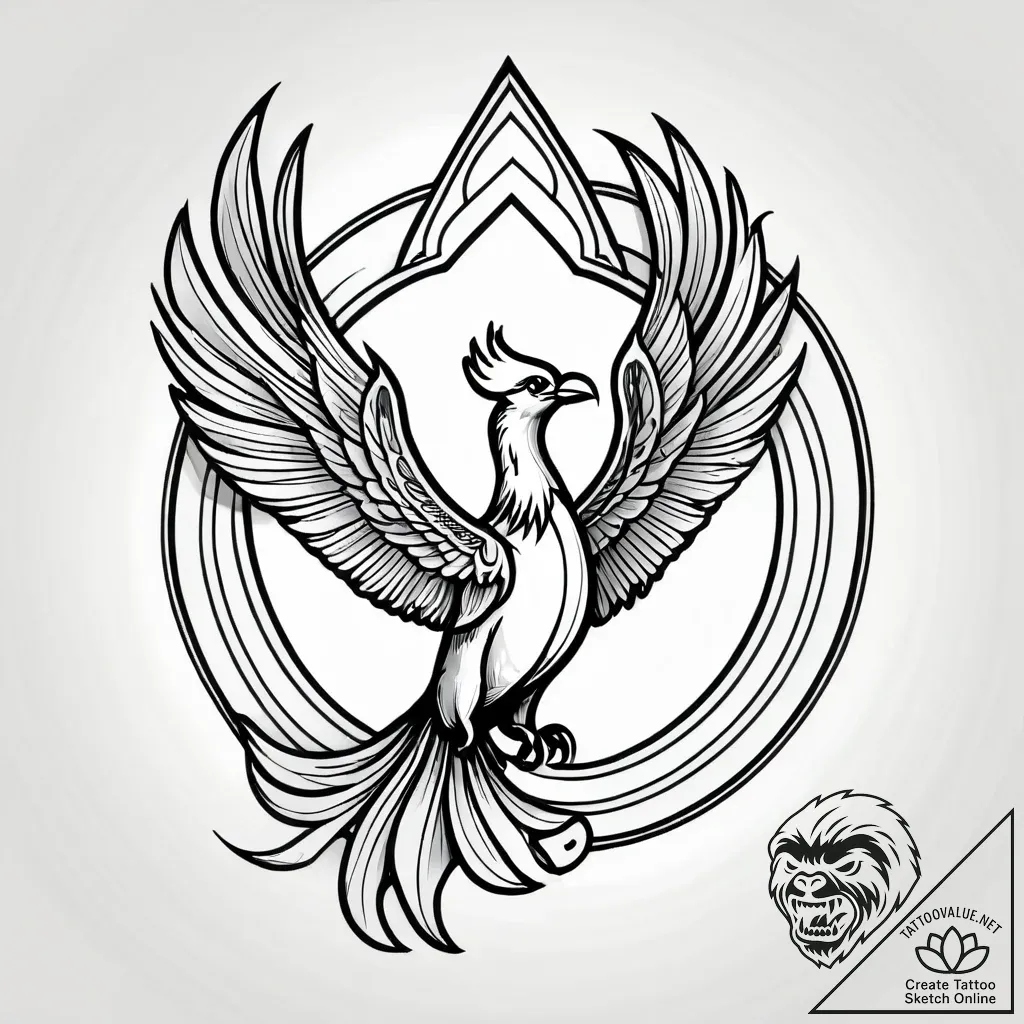 A powerful burning phoenix rising, rebirth,,... - style Jagger Old - tattoo sketch (03.11.2025 00:28)