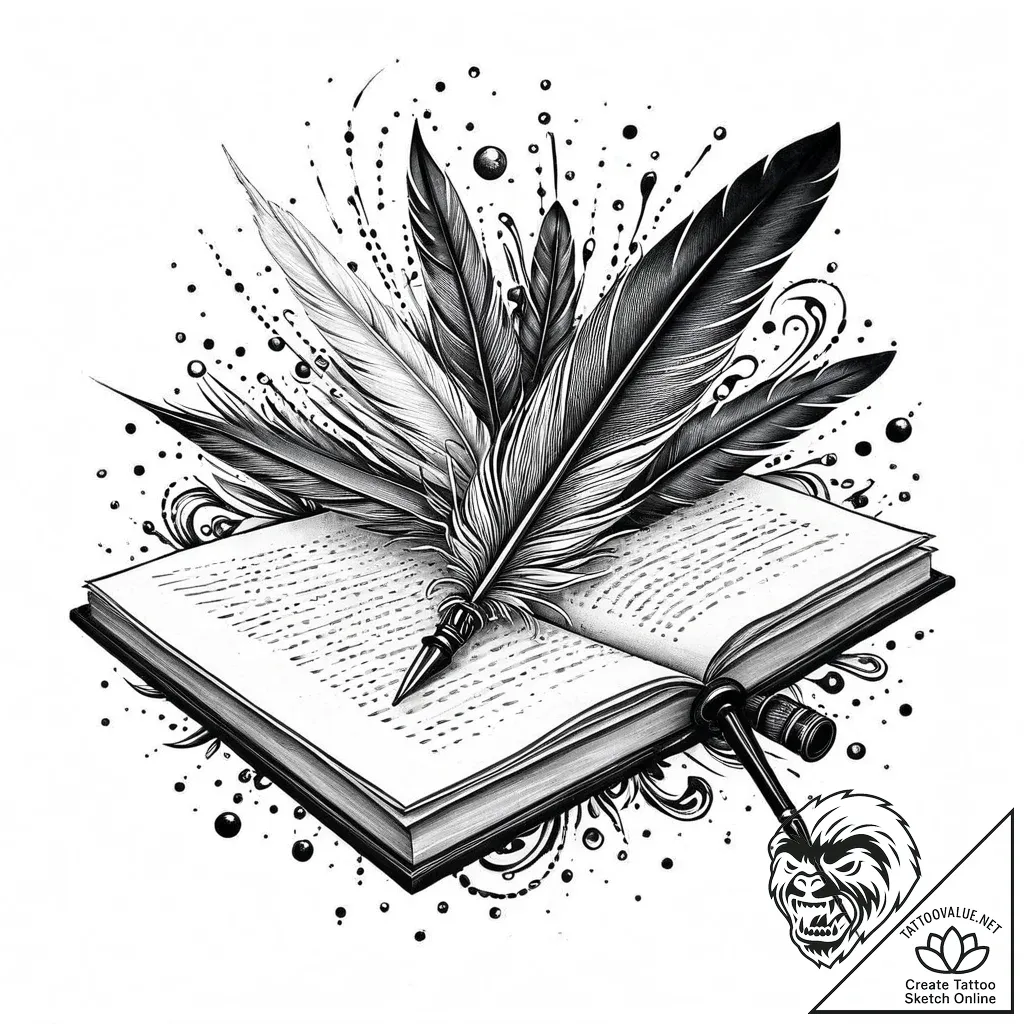 Quill pen signing a historical document, ink... - style Jaeger Mini - tattoo sketch (03.11.2025 00:43)