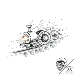 Tattoo sketch, train wheels turning with spar… – style Flux Inscriptions – tattoo sketch (03.11.2025 00:53)
