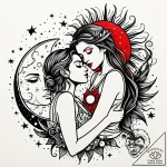 Stylized sun and moon in a lover’s embrace, t… – style Jaeger Simple – tattoo sketch (03.11.2025 00:58)