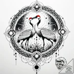 Red-crowned crane dancing under a blood moon,… – style Jaeger Mini – tattoo sketch (03.11.2025 01:03)
