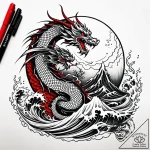 Moon serpent through shattered spire, tattoo… – style Jaeger Simple – tattoo sketch (03.11.2025 01:18)