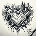 Tat tattoo sketch, pixel heart with glitch ef… – style Jaeger Simple – tattoo sketch (03.11.2025 01:38)