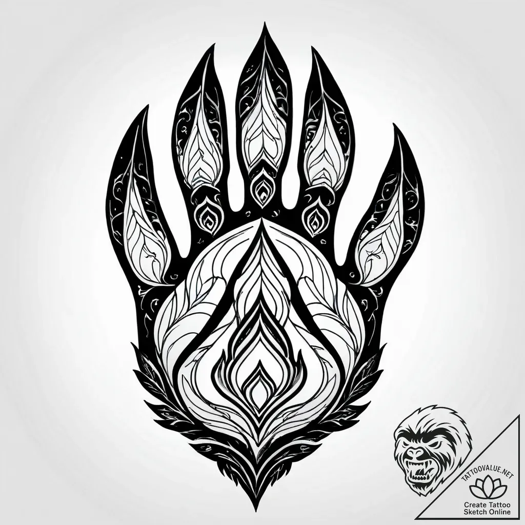 Tattoo sketch, kenaiвђ™s bear paw with mounta... - style Jagger Old - tattoo sketch (03.11.2025 01:48)