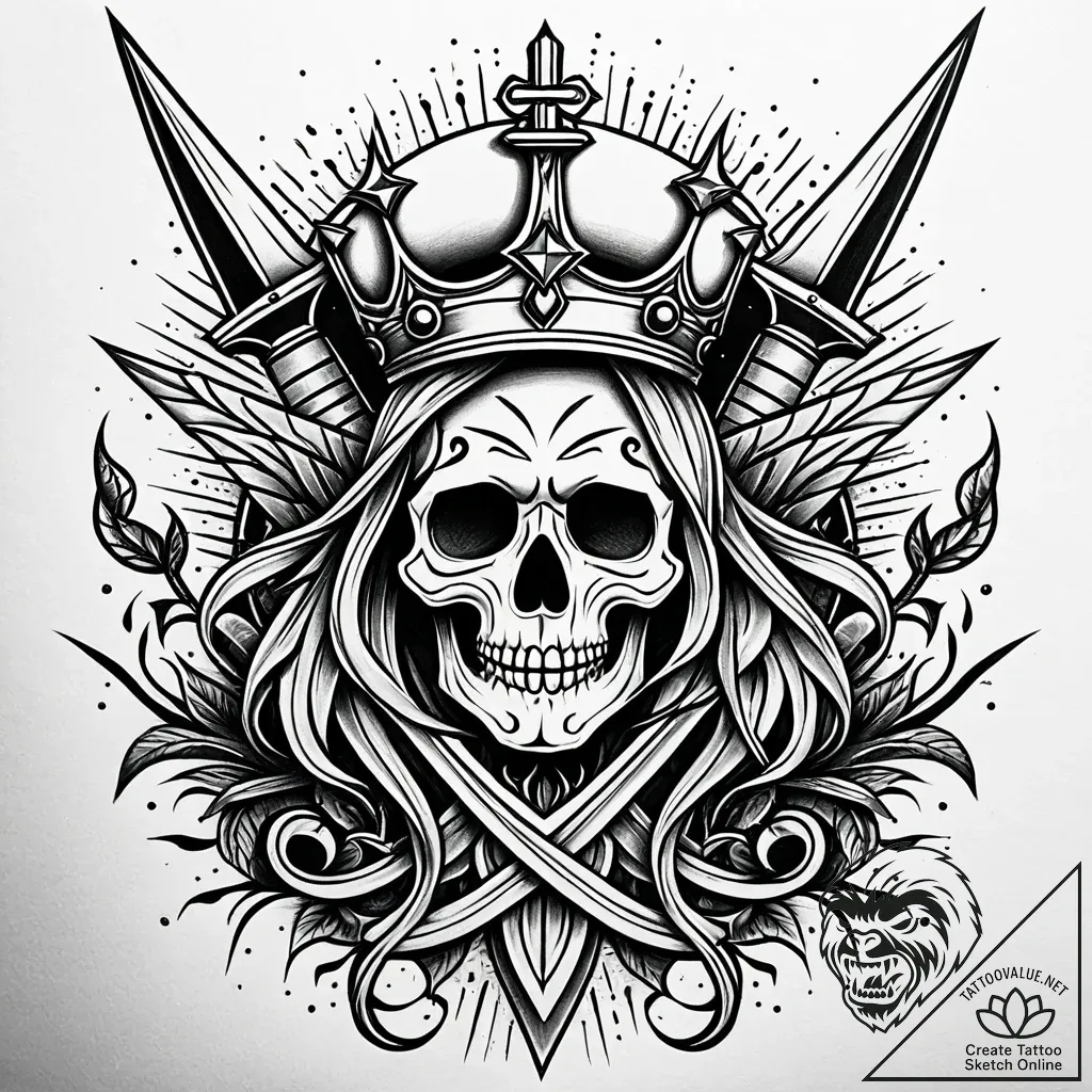 Hallowed blade crowned in roots, tattoo sketc... - style Jaeger Simple - tattoo sketch (03.11.2025 01:58)