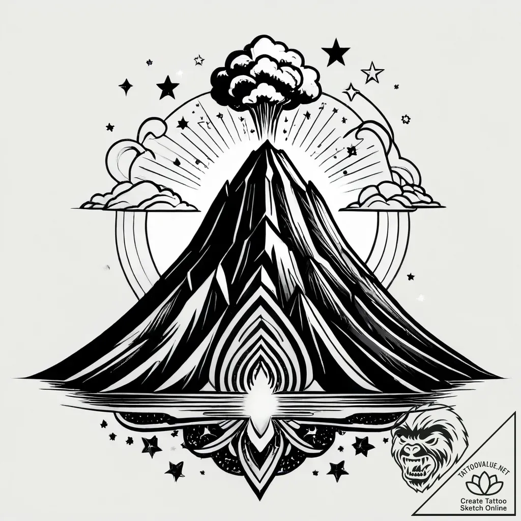 An active volcano erupting against a twilight... - style Jagger Old - tattoo sketch (03.11.2025 02:28)