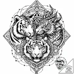 Tiger and dragon locked in an eternal battle,… – style Jaeger Mini – tattoo sketch (03.11.2025 02:43)