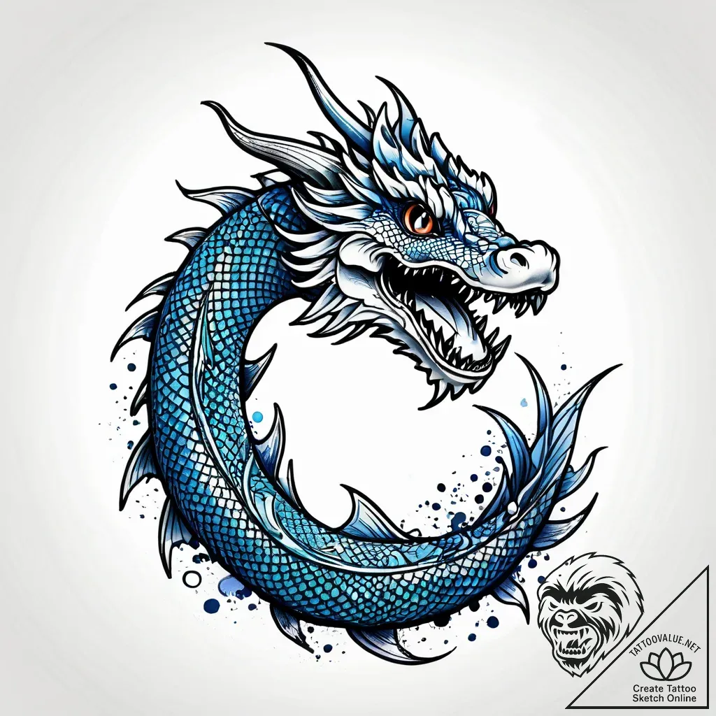 Koi dragon crowned in frost, ink illustration... - style Jagger Old - tattoo sketch (03.11.2025 02:48)