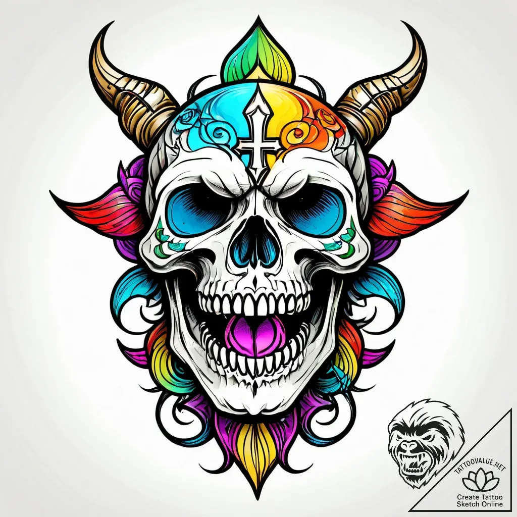 Animated skull laughing, artistic tattoo sket... - style Jagger Old - tattoo sketch (03.11.2025 03:28)