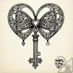 Filigree key with a heart-shaped bow, tattoo… – style Jaeger Simple – tattoo sketch (03.11.2025 03:38)