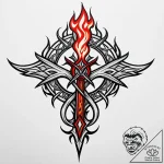 Flaming blade piercing sigil, tattoo line art… – style Jaeger Mini – tattoo sketch (03.11.2025 03:43)