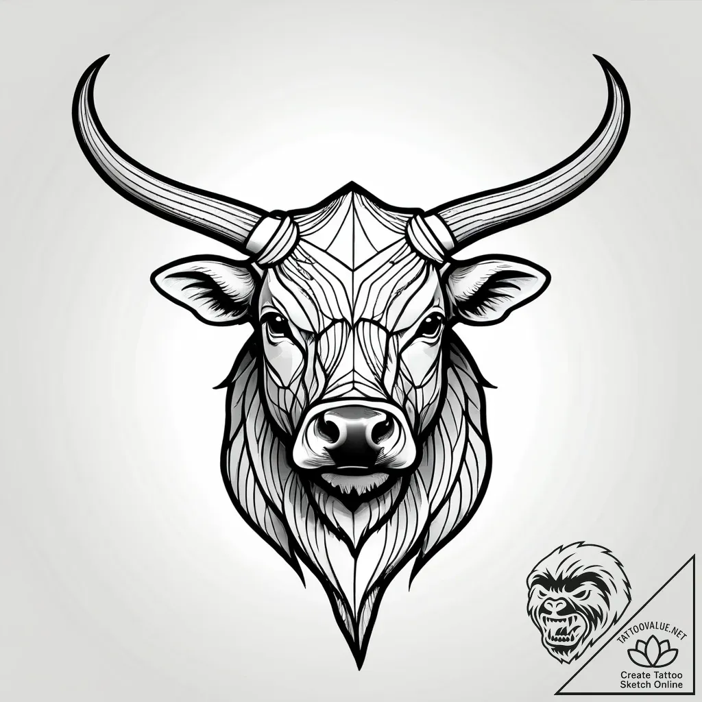 A powerful bull head with elaborate horns, sy... - style Jagger Old - tattoo sketch (03.11.2025 04:28)