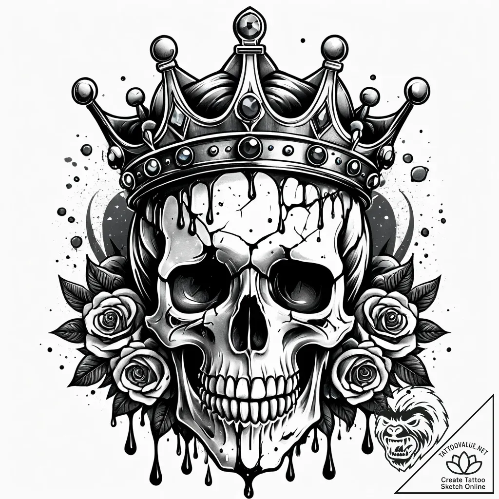 Tat tattoo sketch, skull crowned with cracked... - style Jaeger Simple - tattoo sketch (03.11.2025 04:38)