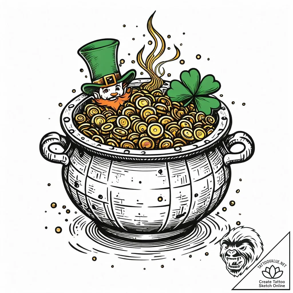 Leprechaun's pot of gold, artistic tattoo ske... - style Jaeger Mini - tattoo sketch (03.11.2025 05:03)