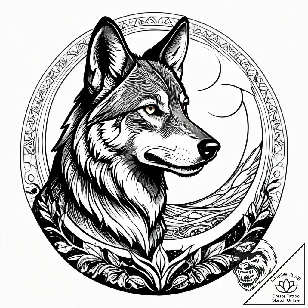 Apocalyptic wolf howling at crimson moon, ink... - style Jagger Old - tattoo sketch (03.11.2025 05:48)