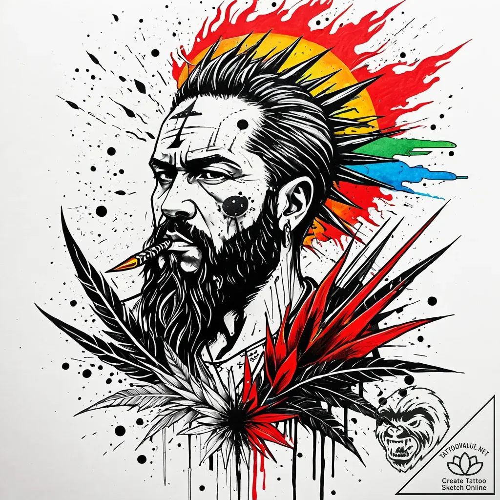 Burning spear splitting storm, tattoo drawing... - style Jaeger Simple - tattoo sketch (03.11.2025 06:38)