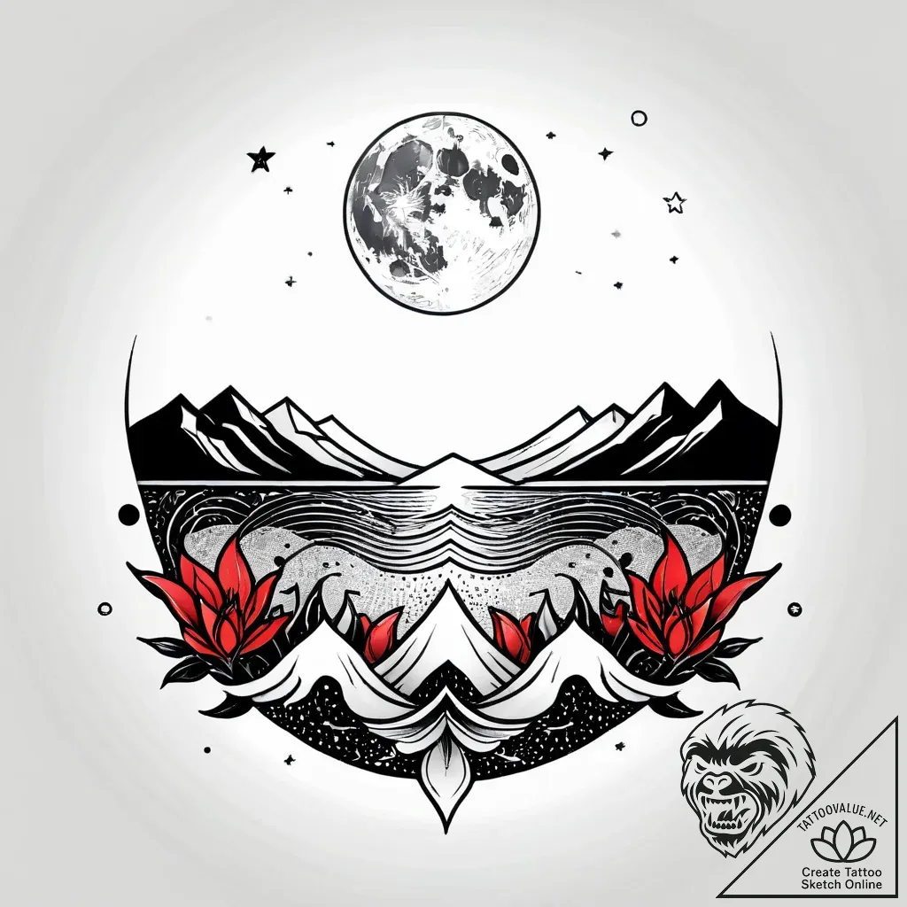 Lunar bloom beneath icy river, tattoo sketch... - style Jagger Old - tattoo sketch (03.11.2025 06:48)
