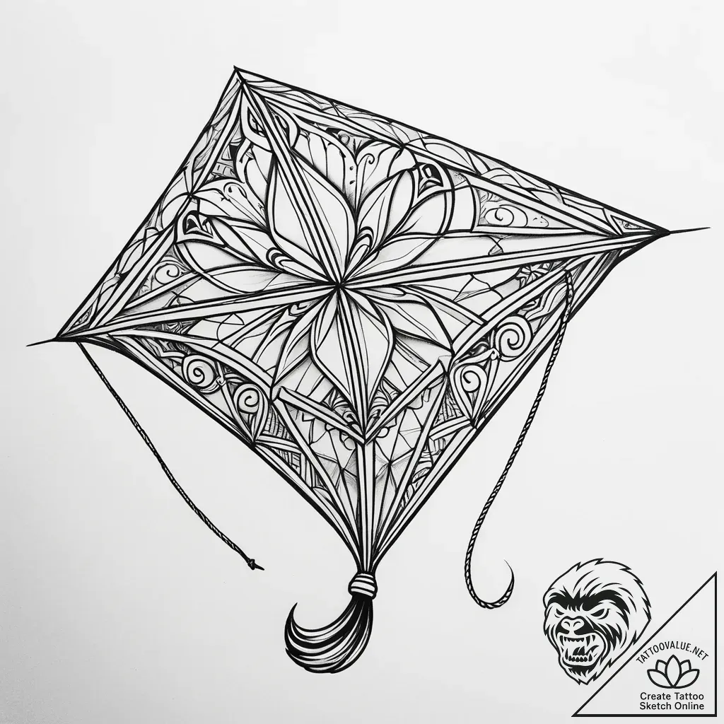 Kite, tattoo sketch design, black outline onl... - style Jaeger Simple - tattoo sketch (03.11.2025 07:18)