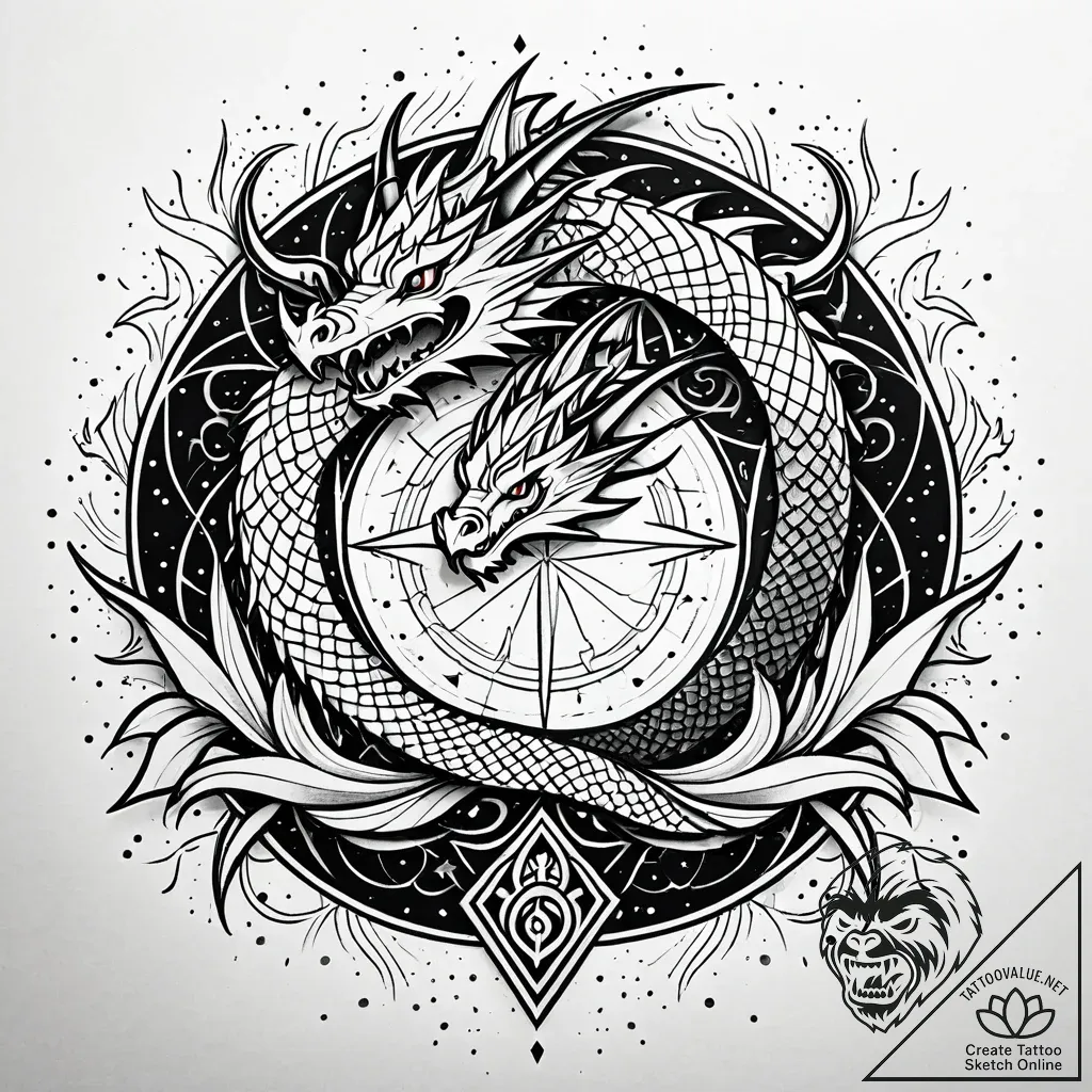 Dragon sigil splitting sky, concept art for t... - style Jaeger Simple - tattoo sketch (03.11.2025 07:38)
