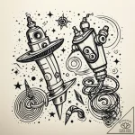 Robotic arm, tattoo flash sheet design, on a… – style Jaeger Simple – tattoo sketch (03.11.2025 08:18)