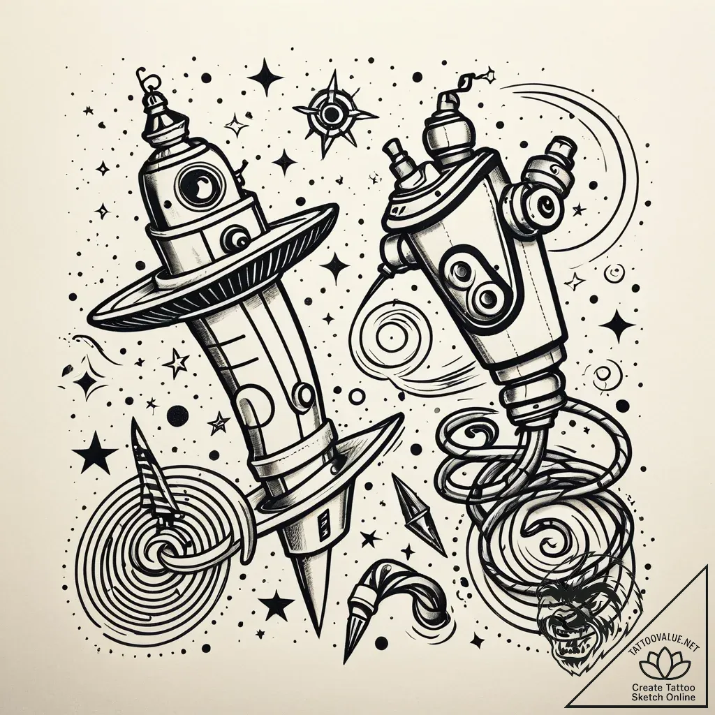 Robotic arm, tattoo flash sheet design, on a... - style Jaeger Simple - tattoo sketch (03.11.2025 08:18)