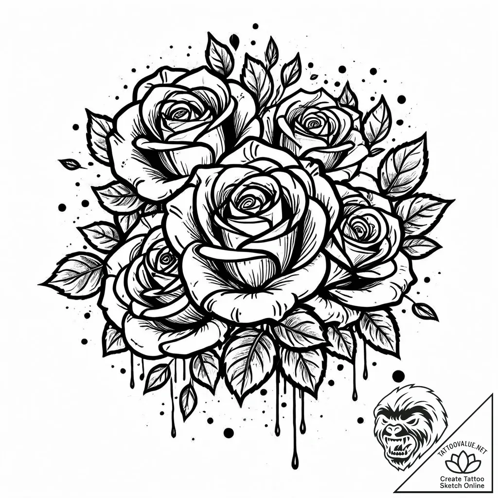 Rose petals falling through mist, tattoo sket... - style Jaeger Mini - tattoo sketch (03.11.2025 08:23)