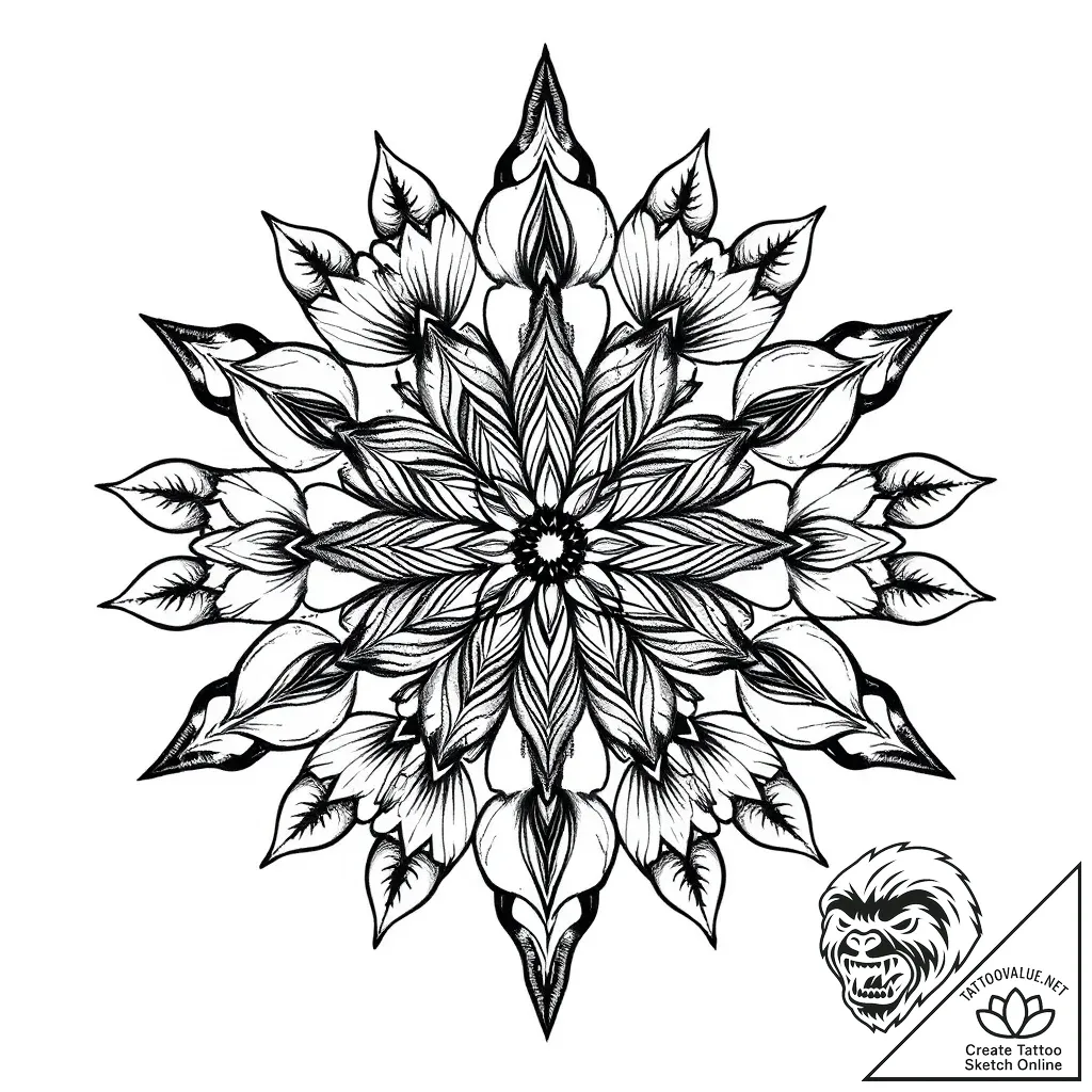 Tat tattoo sketch, floral mandala combining s... - style Flux Inscriptions - tattoo sketch (03.11.2025 08:33)