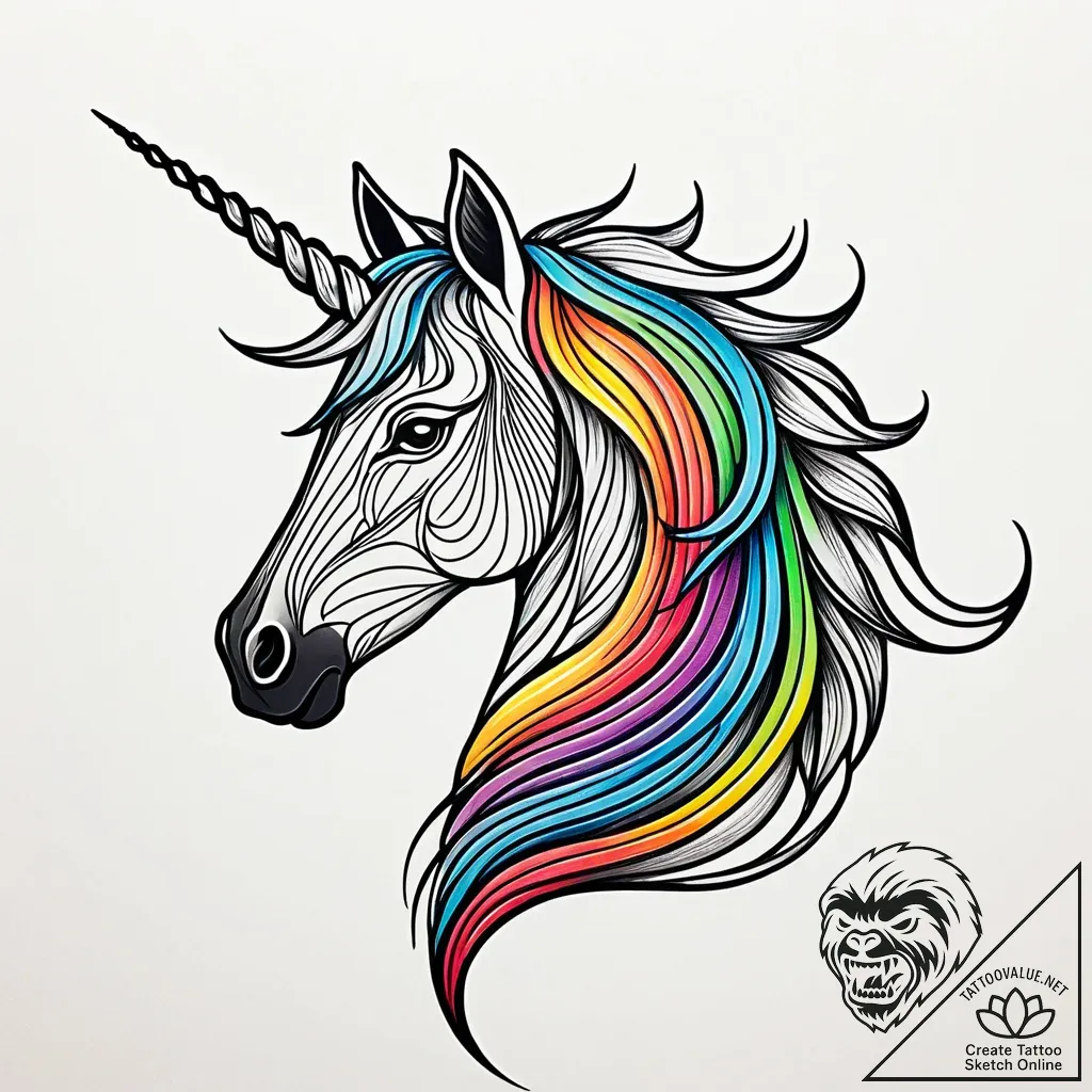 Unicorn with a horn of spiraling darkness, ta... - style Jaeger Simple - tattoo sketch (03.11.2025 09:18)