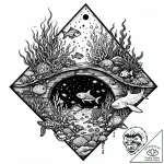 An underwater aquarium tunnel, surrounded by… – style Jaeger Mini – tattoo sketch (03.11.2025 09:43)