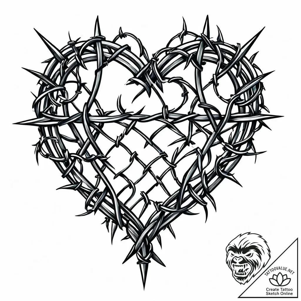 Barbed wire heart, artistic tattoo sketch, or... - style Jaeger Mini - tattoo sketch (03.11.2025 10:03)