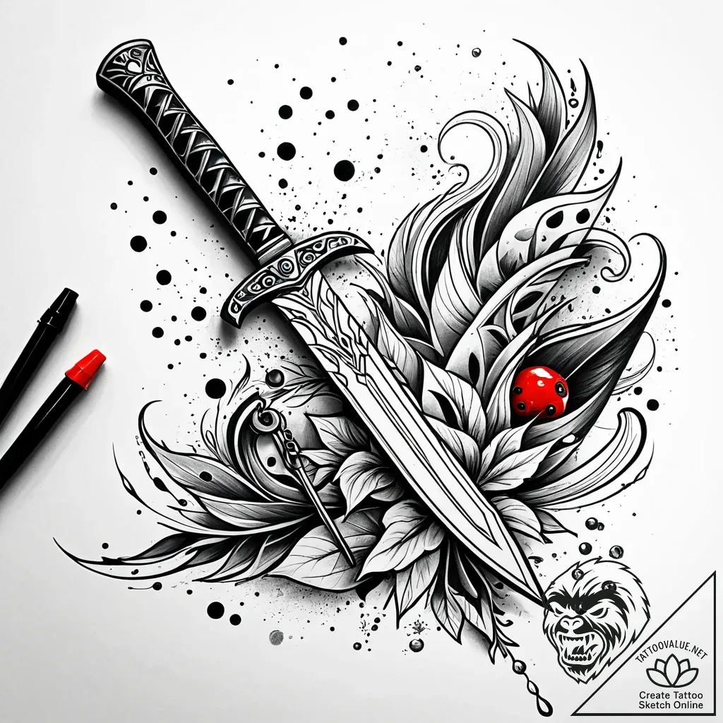 Forgotten blade beneath frozen river, tattoo... - style Jaeger Simple - tattoo sketch (03.11.2025 10:18)
